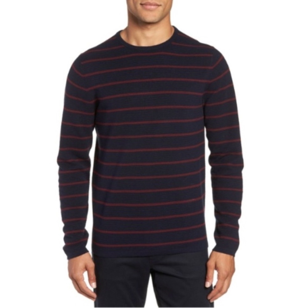 Calibrate Men’s Navy and Red Striped Sweater with Cashmere